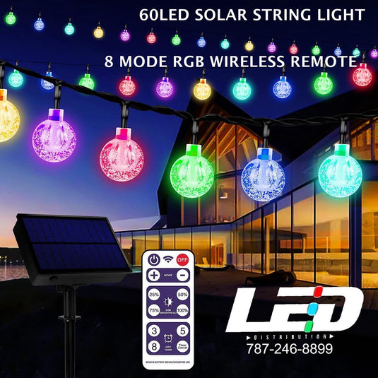 Solar LED String light 60LED Ball RGB With Remote 36' FT #1017