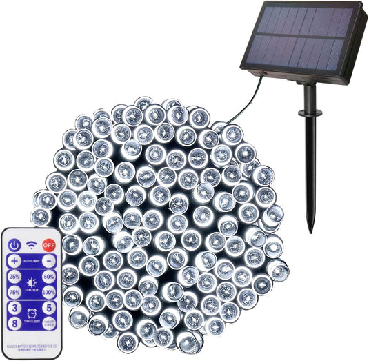 Solar Lights White 65'FT 200 LED 8 Modes Solar Christmas Waterproof #7066