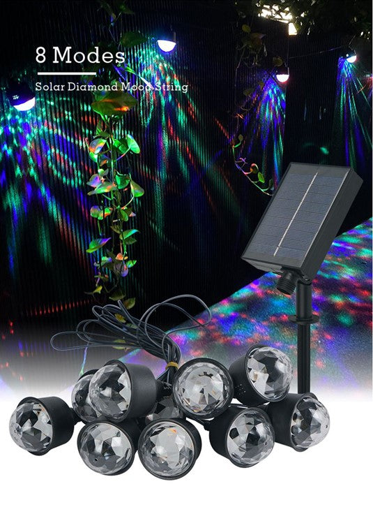 10 Heads Solar LED String IP65 Waterproof RGB + WW 28' ft #6954
