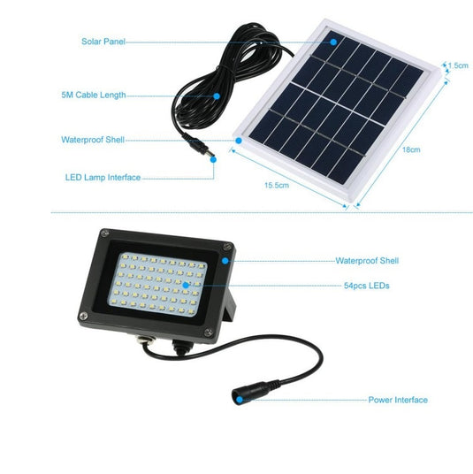 Solar Flood Light Sensor Spotlight 10W 54LED IP65 #0627