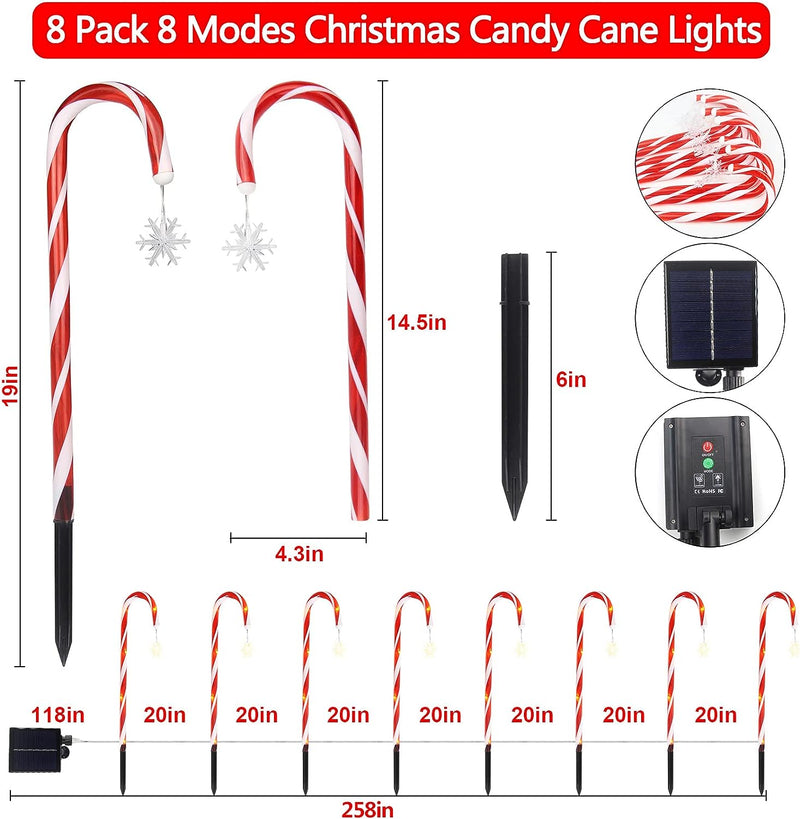 Load image into Gallery viewer, Christmas Pathway Lights Outdoor, Set of 8 15ft Solar Candy Cane Lights Holiday Garden #09
