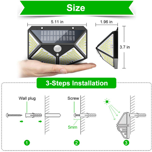 Solar Wall Light with Motion Sensor, 100leds Solar Led Wall Light with Sensors Economic Version