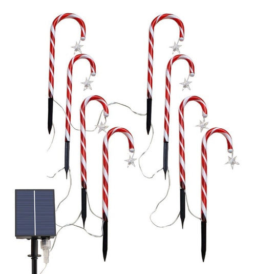 Christmas Pathway Lights Outdoor, Set of 8 15ft Solar Candy Cane Lights Holiday Garden #09