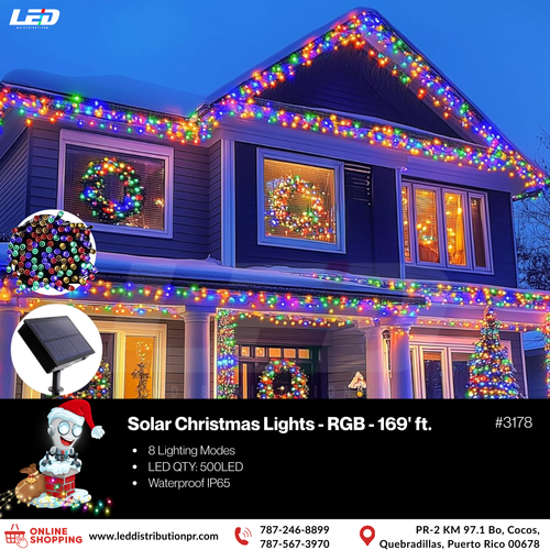 Solar Lights RGB  500LED 169'FT 8 Modes Solar Christmas Waterproof #3178