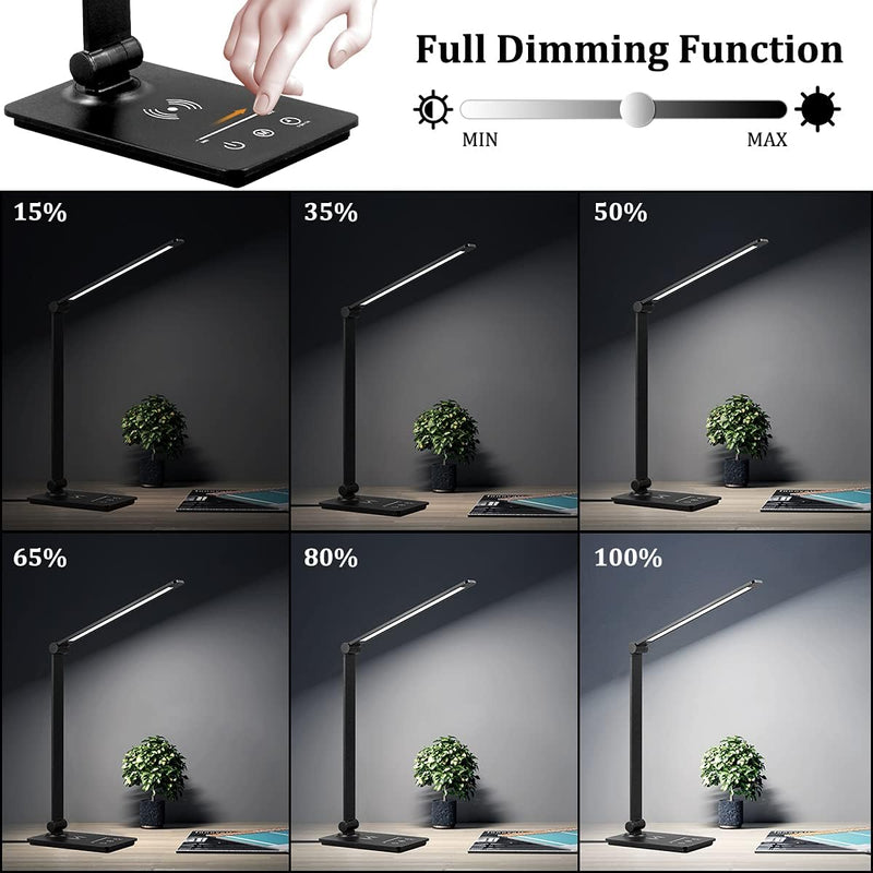 Load image into Gallery viewer, LED Desk Lamp with Wireless Charger, Desk Lamp for college dorm room with 5 Color Modes &amp; Fully Dimming Function, Eye Caring Table Lamps for Study, Office Lamp with Adjustable Arm, Auto Timer 30/60min
