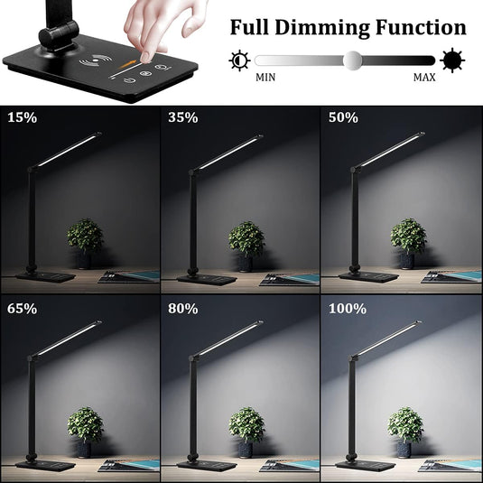 LED Desk Lamp with Wireless Charger, Desk Lamp for college dorm room with 5 Color Modes & Fully Dimming Function, Eye Caring Table Lamps for Study, Office Lamp with Adjustable Arm, Auto Timer 30/60min