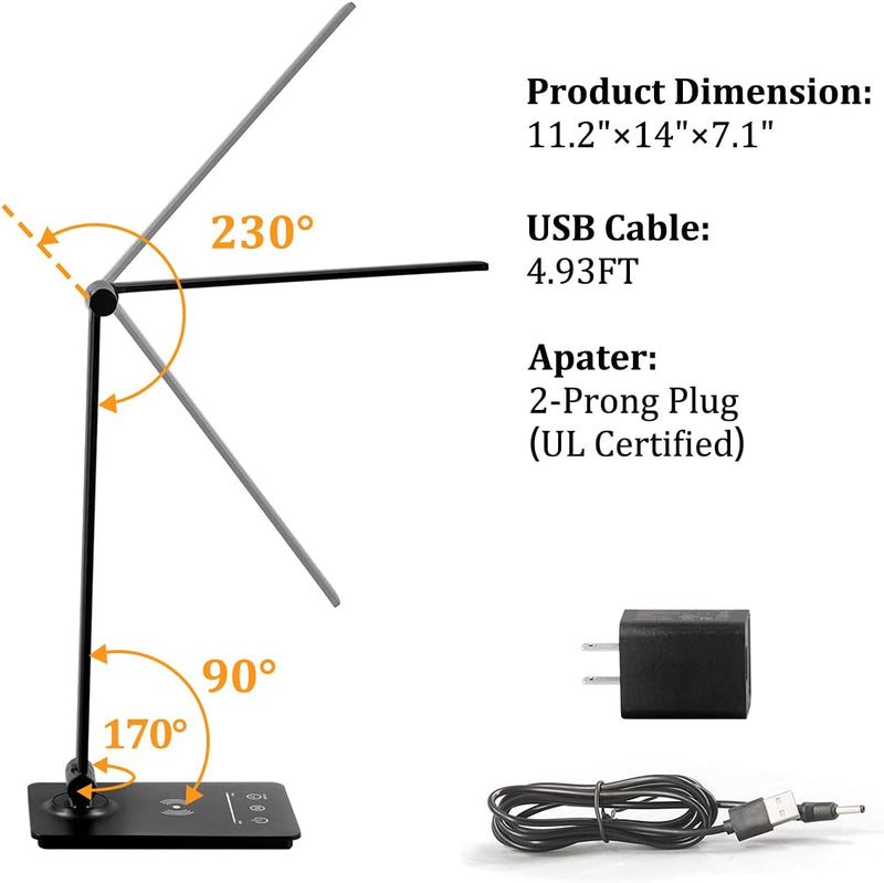 Load image into Gallery viewer, LED Desk Lamp with Wireless Charger, Desk Lamp for college dorm room with 5 Color Modes &amp; Fully Dimming Function, Eye Caring Table Lamps for Study, Office Lamp with Adjustable Arm, Auto Timer 30/60min
