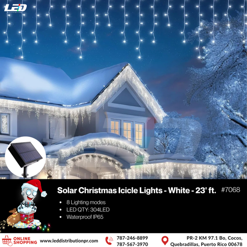 304 LED WHITE Solar Xmax Icicle Light 23' FT #7068