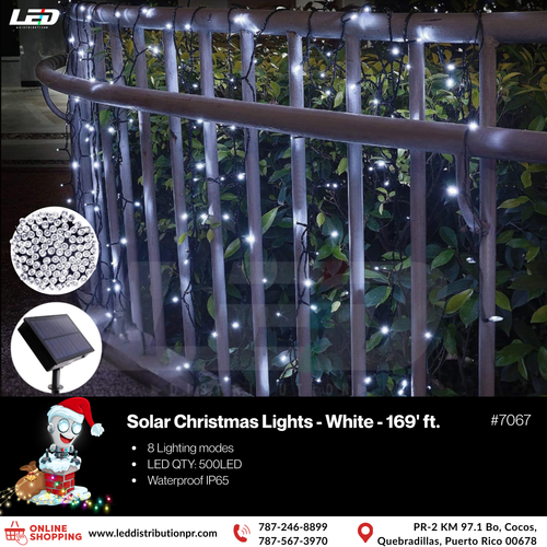 Solar Lights White 500LED 169'FT 8 Modes Solar Christmas Waterproof #7067