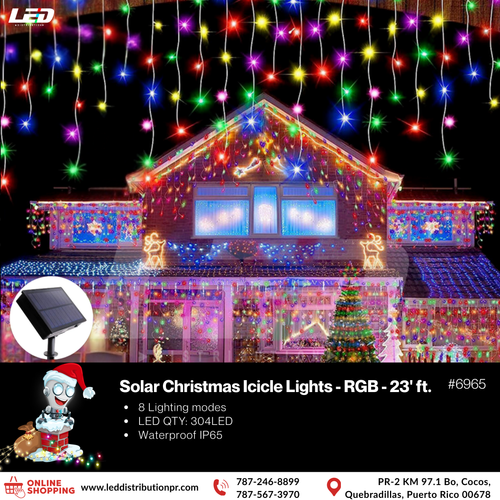 304 LED RGB Solar Xmax Icicle Light 23' FT #6965