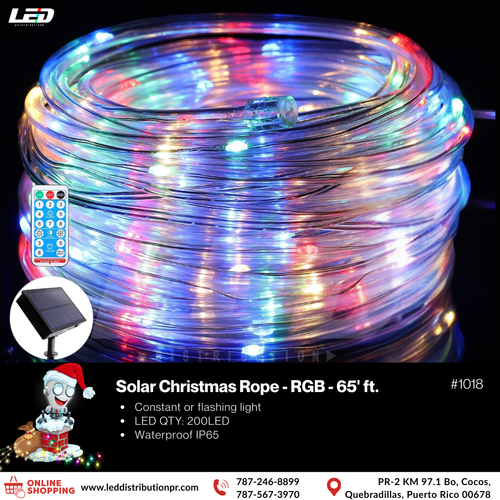 Solar Christmas Rope RGB 200led 65' ft #1018
