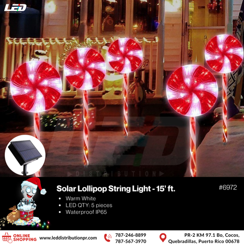 LED Solar Christmas 15’ft Powered Lollipop Light String Pathway #6972