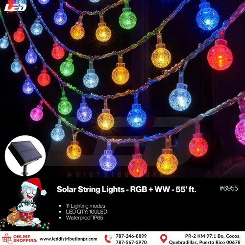 LED Outdoor 100LED Solar String Light RGB Multi-Color + Warm White 55' ft #6955