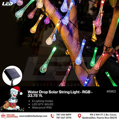 60 LED Solar String Lights Drop Water 35.75'FT #6963