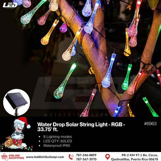 60 LED Solar String Lights Drop Water 35.75'FT #6963