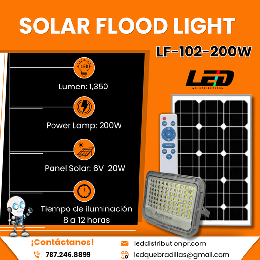 Solar Flood Light 200WATT  1,350LM  6500K