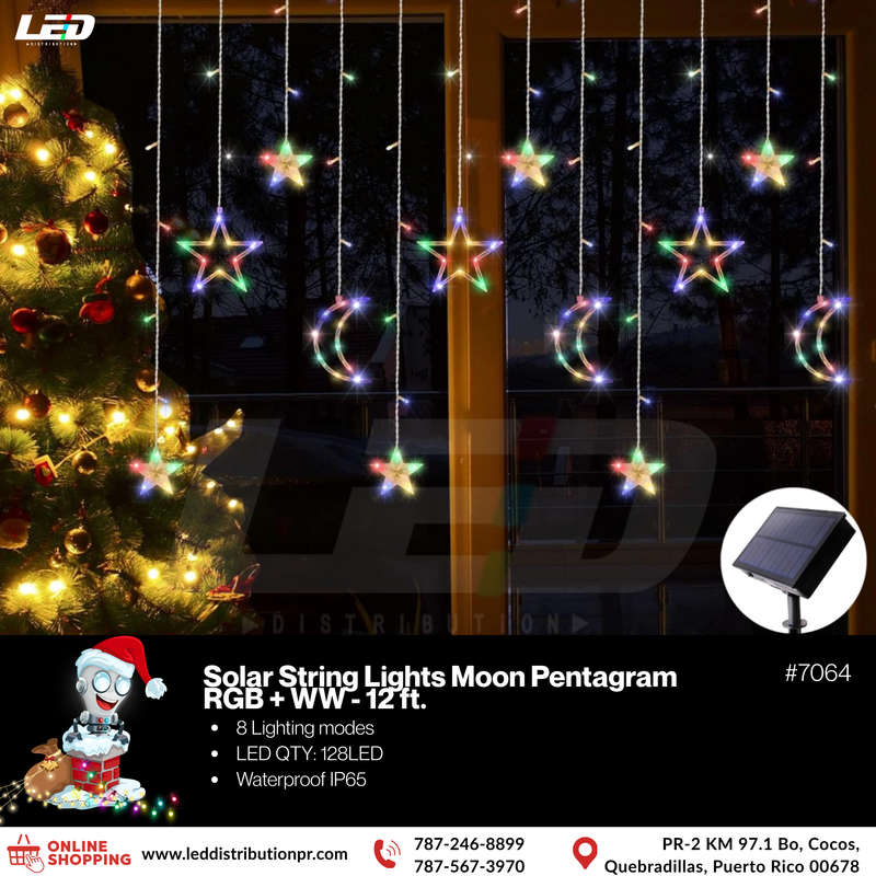 Load image into Gallery viewer, LED XMAX SOLAR STRING 128LED RGB+WARM WHITE PENTAGRAM MOON LIGHT 12&#39; PIES #7064

