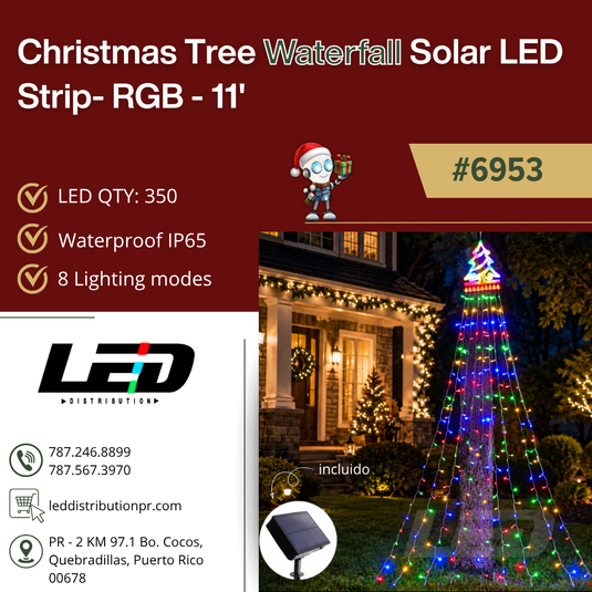 Christmas Tree Waterfall Lights Solar LED Strip