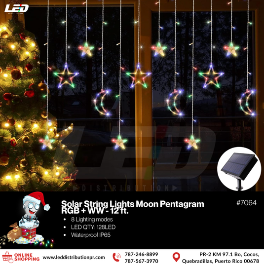 LED XMAX SOLAR STRING 128LED RGB+WARM WHITE PENTAGRAM MOON LIGHT 12' PIES #7064