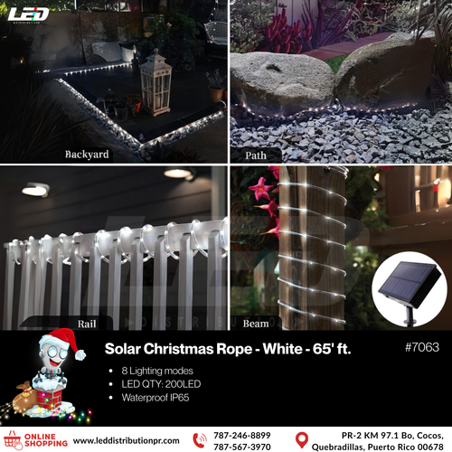 Solar Christmas Rope White 200led 65' pies #7063