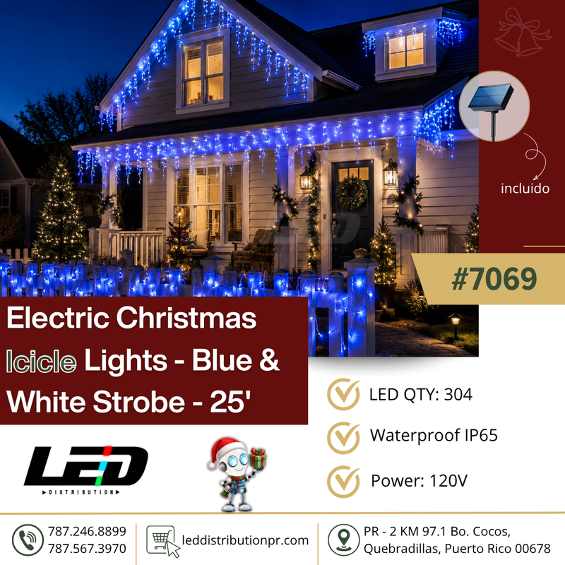 Load image into Gallery viewer, ELECTRIC 304 LED BLUE + WHITE STROBE Xmax Icicle Light 25' FT #7069
