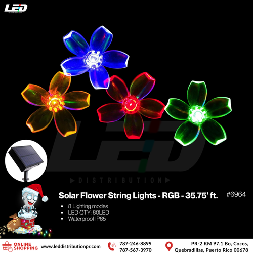 Flower Solar Led String Light Christmas RGB 60LED #6964 35.75’ft