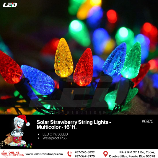 LED Solar 50LED Strawberry String Light Multicolor 16' ft #6975