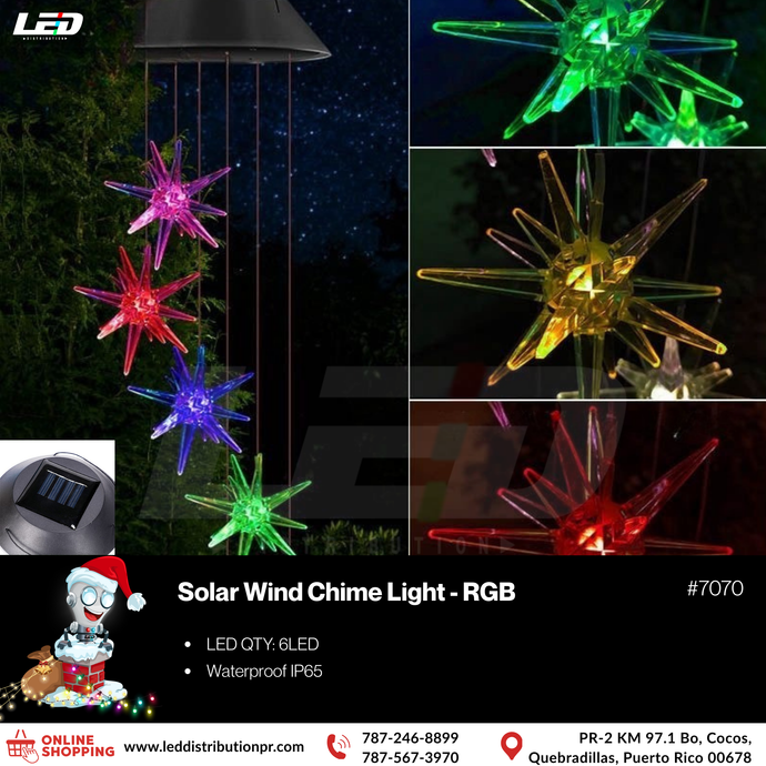 LED Solar Wind Chime Light 6LED #7070