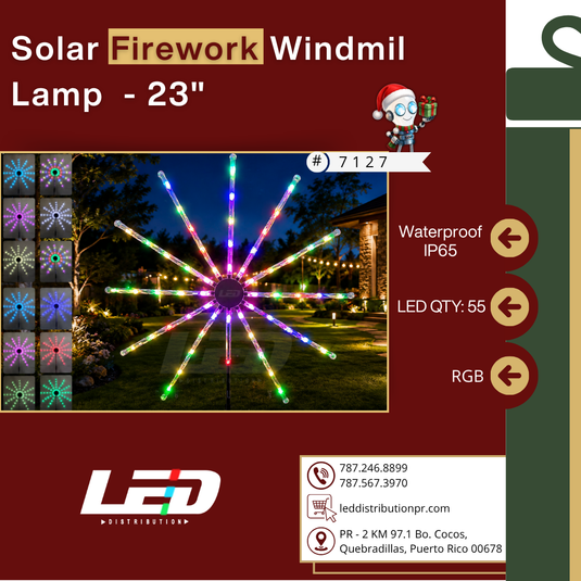 LED Solar RGB Firework LED Strip Lights Windmill Lamp 23"