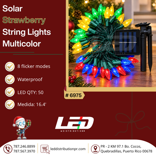 LED Solar 50LED Strawberry String Light Multicolor 16' ft