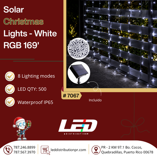 Solar Lights White 500LED 169'FT 8 Modes Solar Christmas Waterproof