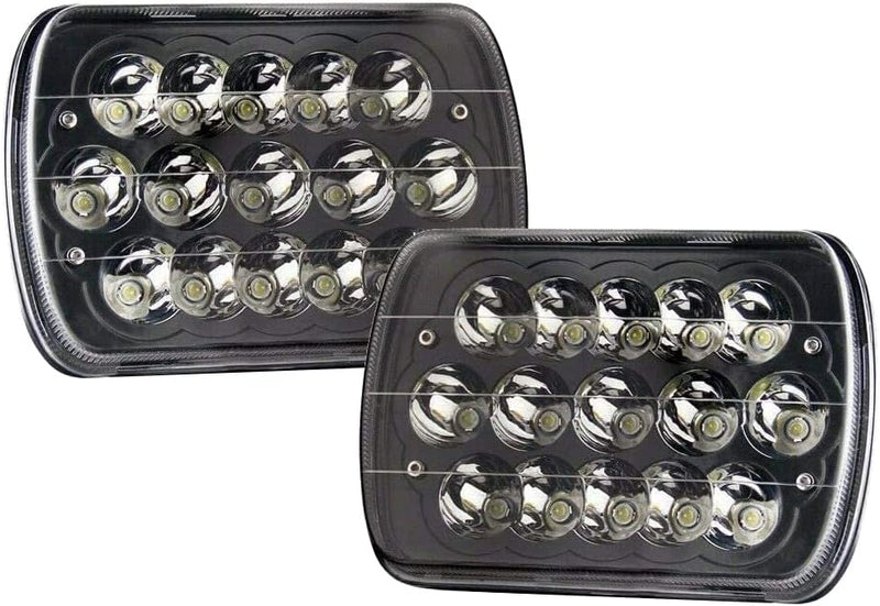 Load image into Gallery viewer, Black Pair 45w 7x6 5x7 Inch Headlights 6052 6054 H5054 H6054 H4 Hi/Low Sealed Beam #0513
