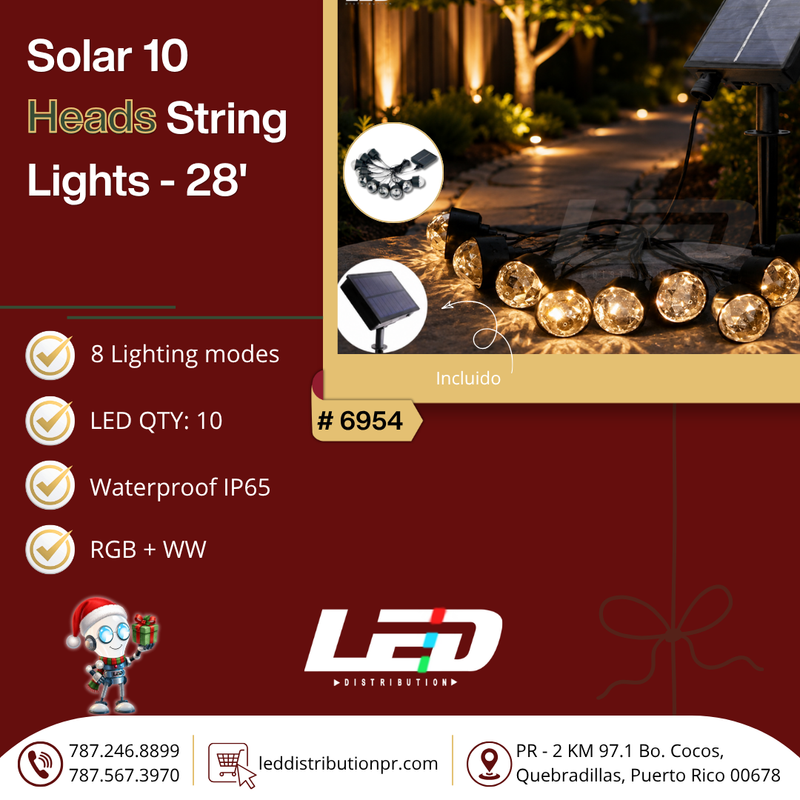 Load image into Gallery viewer, 10 Heads Solar LED String IP65 Waterproof RGB + WW 28' ft #6954
