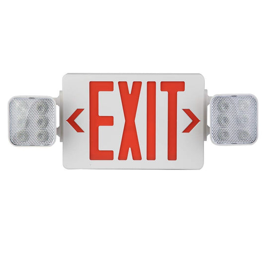 Emergency Light Exit Sign Combo with Battery Backup, 2 LED Adjustable Heads