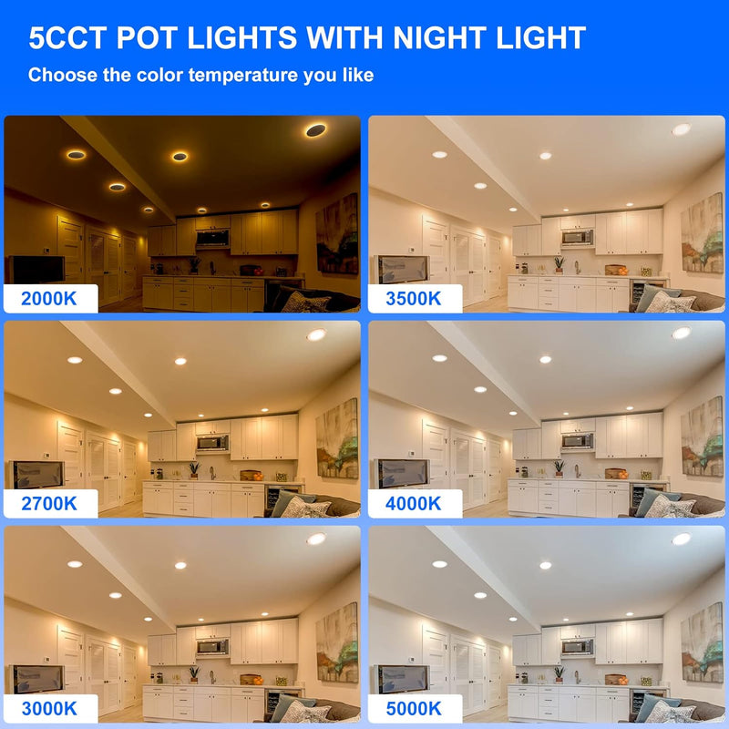 Load image into Gallery viewer, 4-inch 5CCT LED Recessed Lights With Night light, 2700K/3000K/3500K/4000K/5000K Dimmable Nominal IC with Junction Box, 9W 12watt
