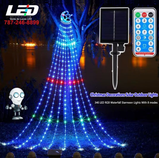 LED Moon Waterfall Solar LED RGB Strip Christmas Holiday #6952