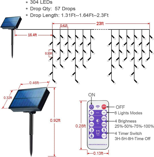 304 LED RGB Solar Xmax Icicle Light 23' FT