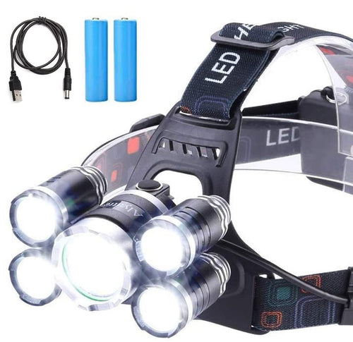Headlamp LED Light, USB, Lighter And 120v Rechargeable Waterproof 12000 Lumen Ultra Bright 5 LED 4 Modes #6970