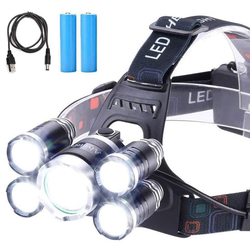 Load image into Gallery viewer, Headlamp LED Light, USB, Lighter And 120v Rechargeable Waterproof 12000 Lumen Ultra Bright 5 LED 4 Modes #6970
