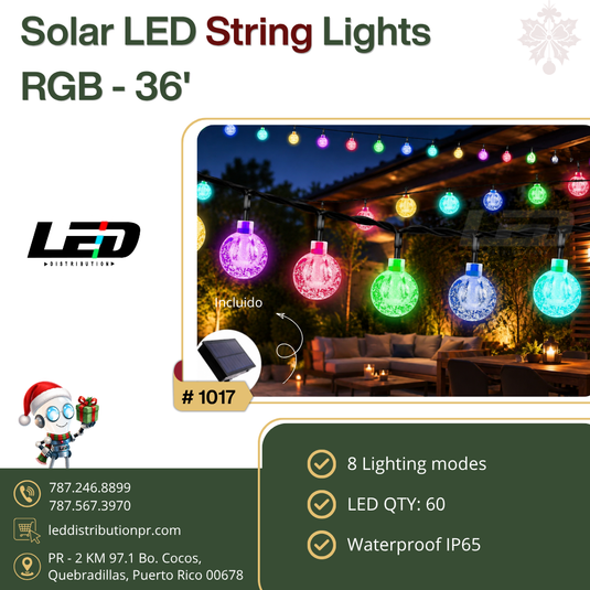 Solar LED String light 60LED Ball RGB With Remote 36' FT