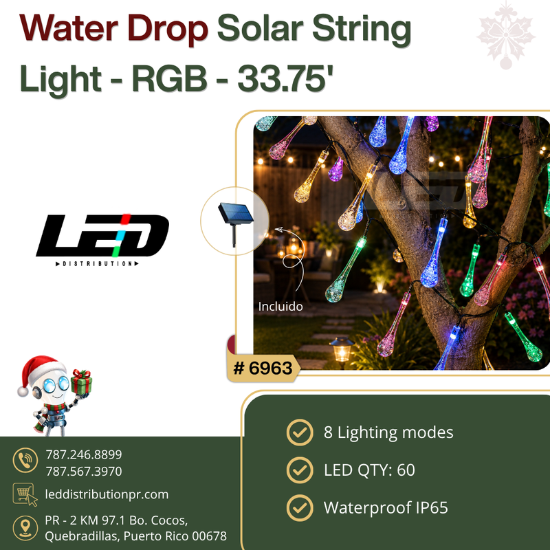 Load image into Gallery viewer, 60 LED Solar String Lights Drop Water 35.75'FT #6963
