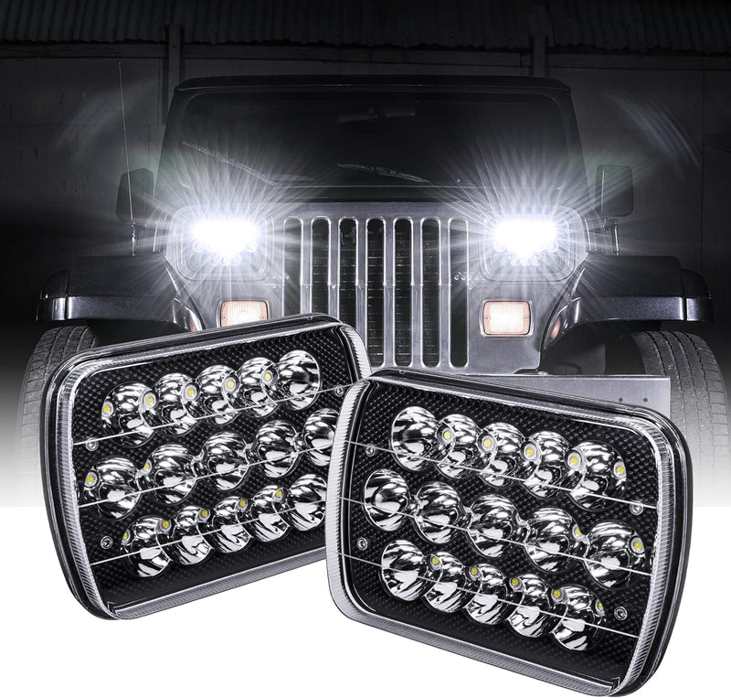 Load image into Gallery viewer, Black Pair 45w 7x6 5x7 Inch Headlights 6052 6054 H5054 H6054 H4 Hi/Low Sealed Beam #0513
