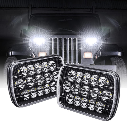 Black Pair 45w 7x6 5x7 Inch Headlights 6052 6054 H5054 H6054 H4 Hi/Low Sealed Beam