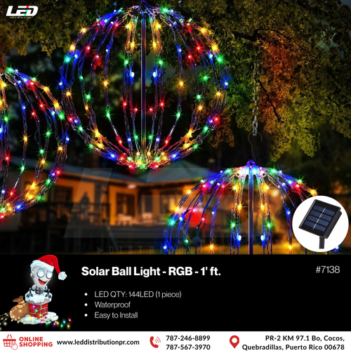 LED Christmas Solar Light 30cm 144LED RGB Ball (1pc) #7138