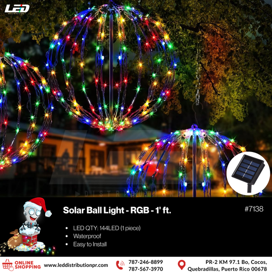 LED Christmas Solar Light 30cm 144LED RGB Ball (1pc) #7138