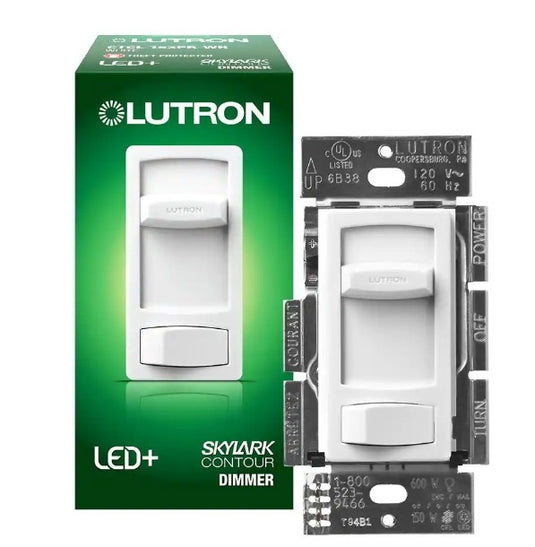 Skylark Contour LED+ Dimmer Switch for LED and Incandescent Bulbs, 150-Watt/Single-Pole or 3-Way, White (CTCL-153PR-WH)
