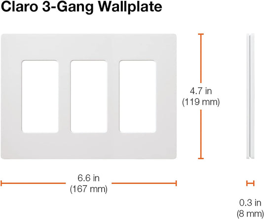 Lutron Claro 3 Gang Decorator/Rocker Wallplate, Gloss, White (1-Pack) |