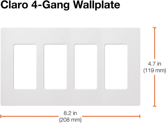 Lutron Claro 4 Gang Decorator/Rocker Wallplate, Gloss, White (1-Pack) | CW-4-WH