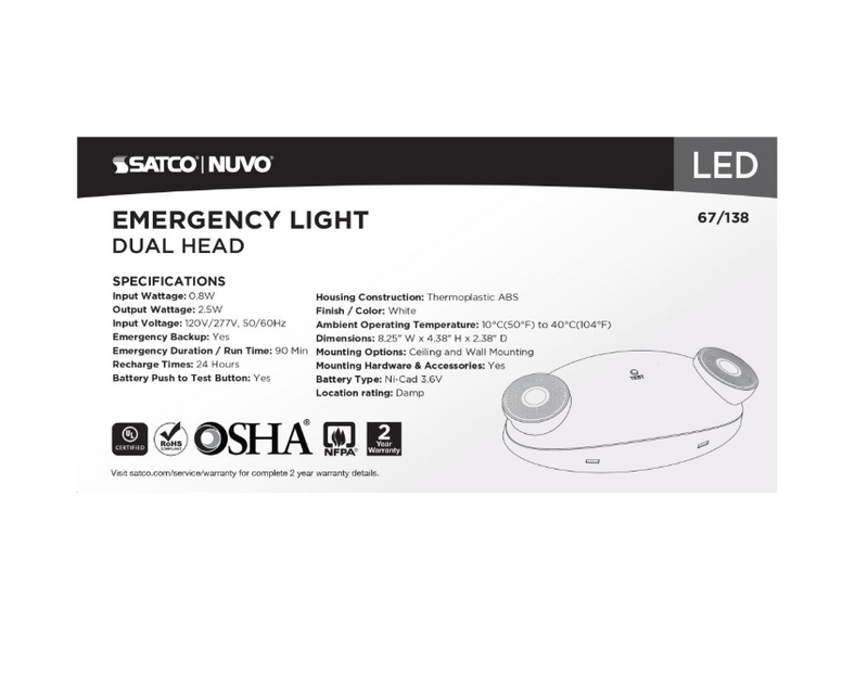 Load image into Gallery viewer, Emergency Light, 90min Ni-Cad backup, 120/277V, Dual Head, Universal Mounting
