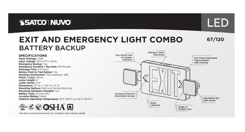 Load image into Gallery viewer, Combination Green Exit Sign/Emergency Light, 90 min Ni-Cad backup, 120/277V, Dual Head, Single/Dual Face, Universal Mounting
